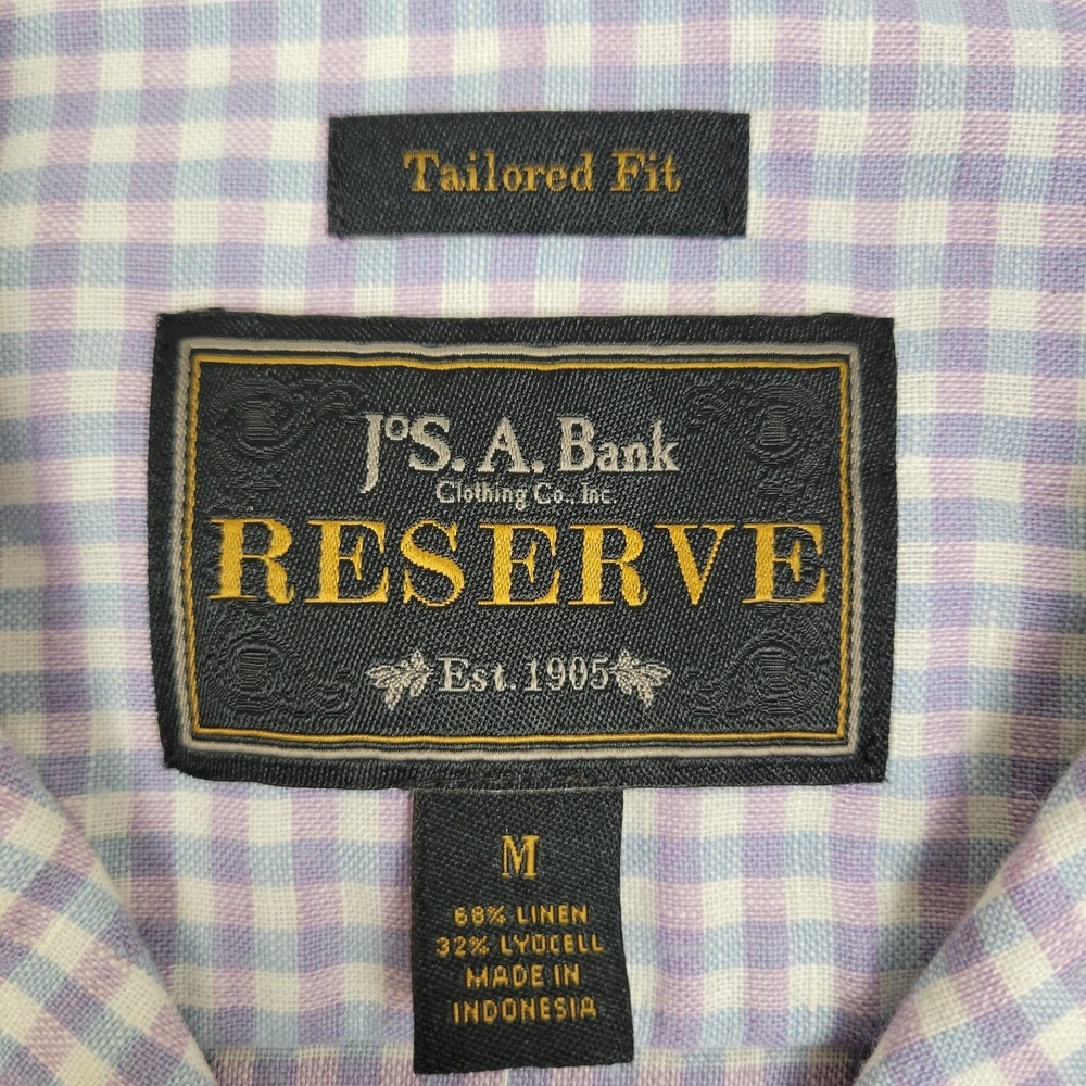Jos A Bank Reserve Tailored Fit Shirt Mens Medium Purple Check Linen Blend (NWT) - Picture 4 of 9